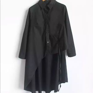 🆕 Black Irregular Long Shirt Loose Coattail Hem